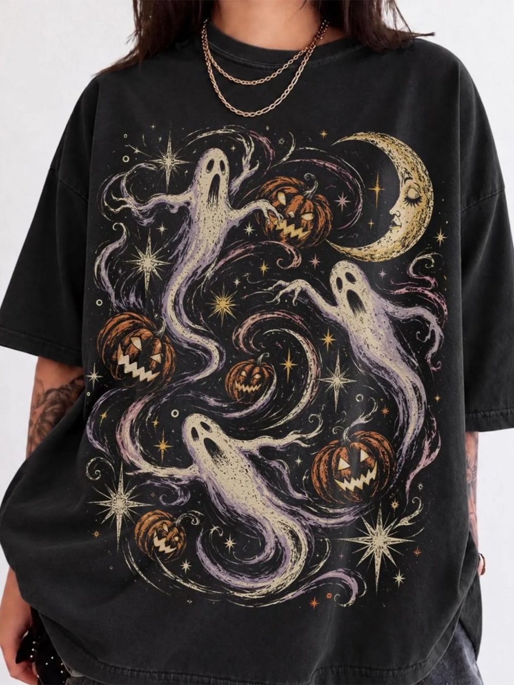 Black Halloween Ghost Graphic Tee